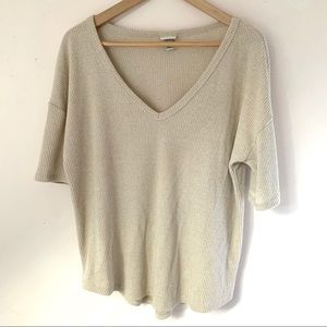 Taupe, Ribbed V-Neck T-Shirt